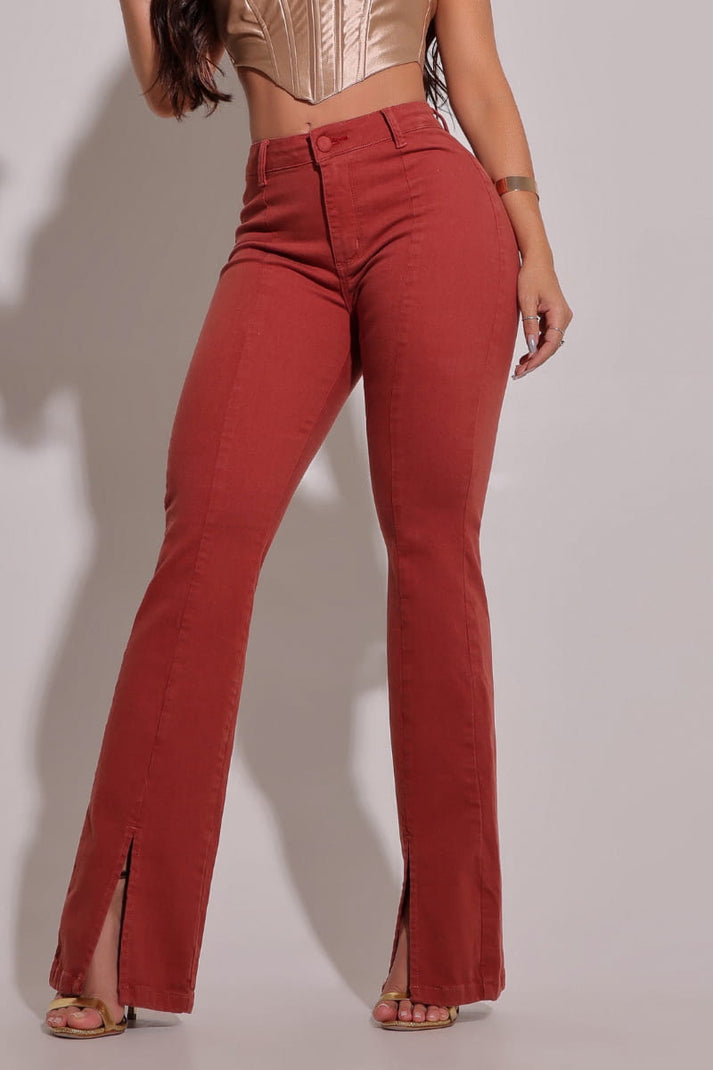 Calça Jeans Feminina Flare Modeladora Terracota