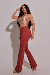 Calça Jeans Feminina Flare Modeladora Terracota