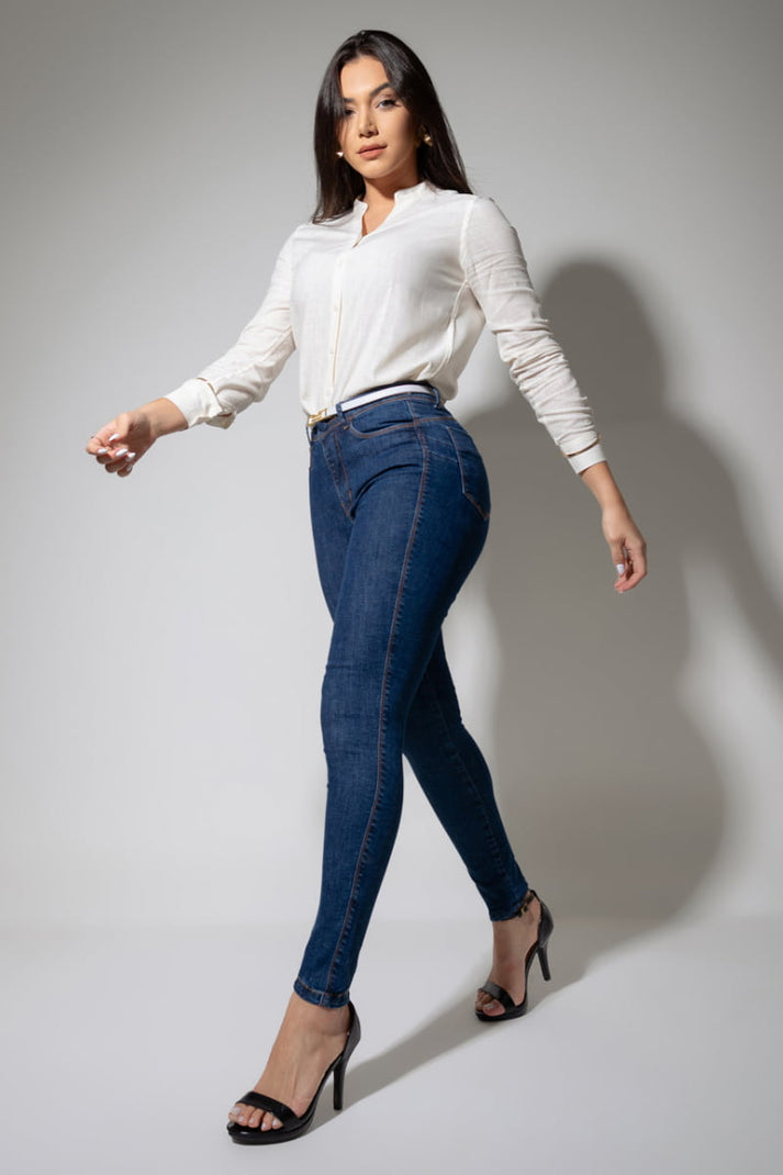 Calça Ultra Modeladora Skinny Cós Alto Com Cinto
